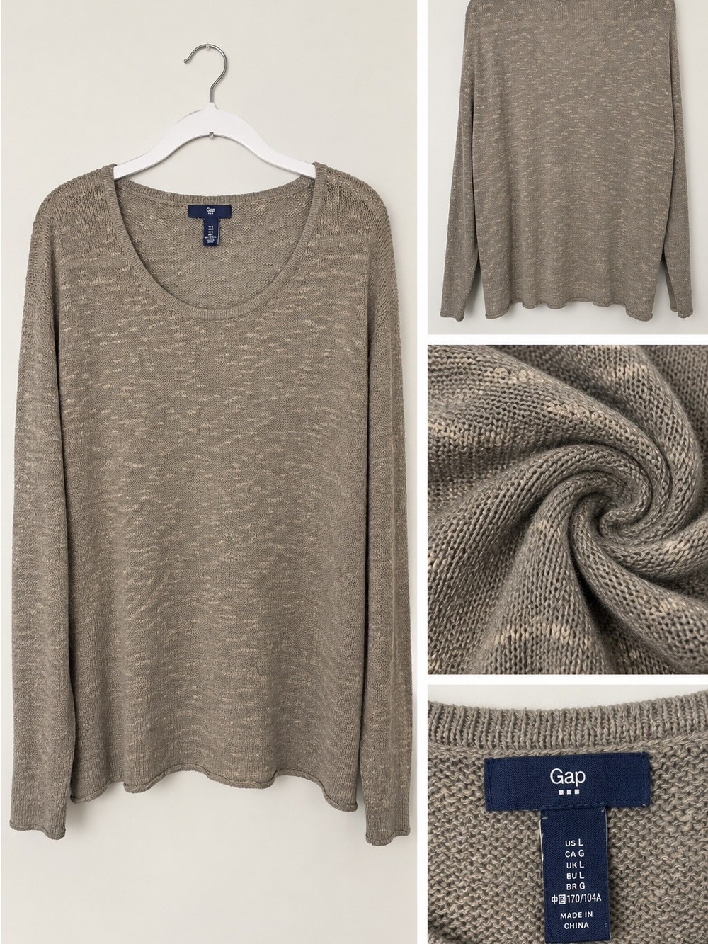 GAP Metallic Taupe Scoop Neck Knit Sweater